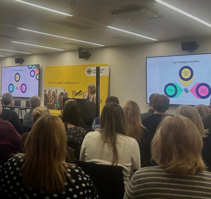 Image of publicjobs CEO, Margaret McCabe, speaking at our new strategy launch. 